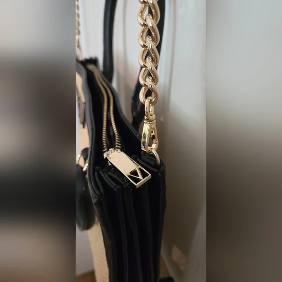 Victoria's Secret Structured Satchel Straw Tote Black Tan Women Crossbody NWOT - Picture 5 of 16